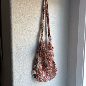 Free People Paisley Reusable Tote | Orange + Navy Boho Lightweight Bag